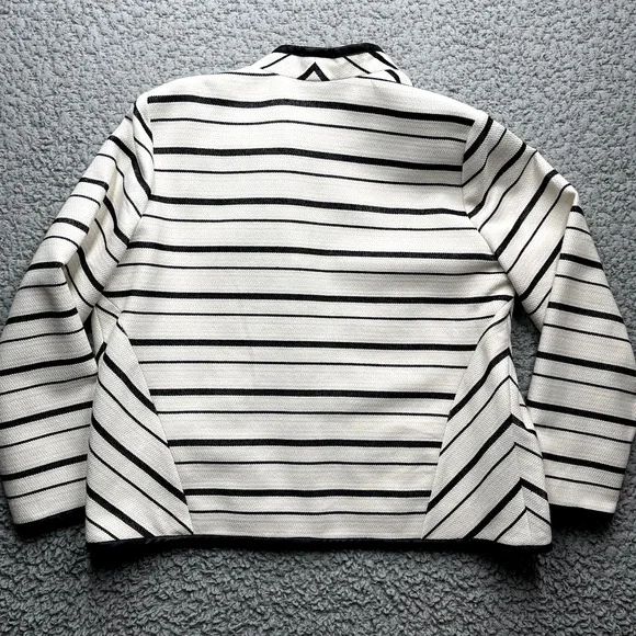 Chicos Open Front Cardigan Womens Size 3 16/18 Black White Striped Vintage - Picture 10 of 11